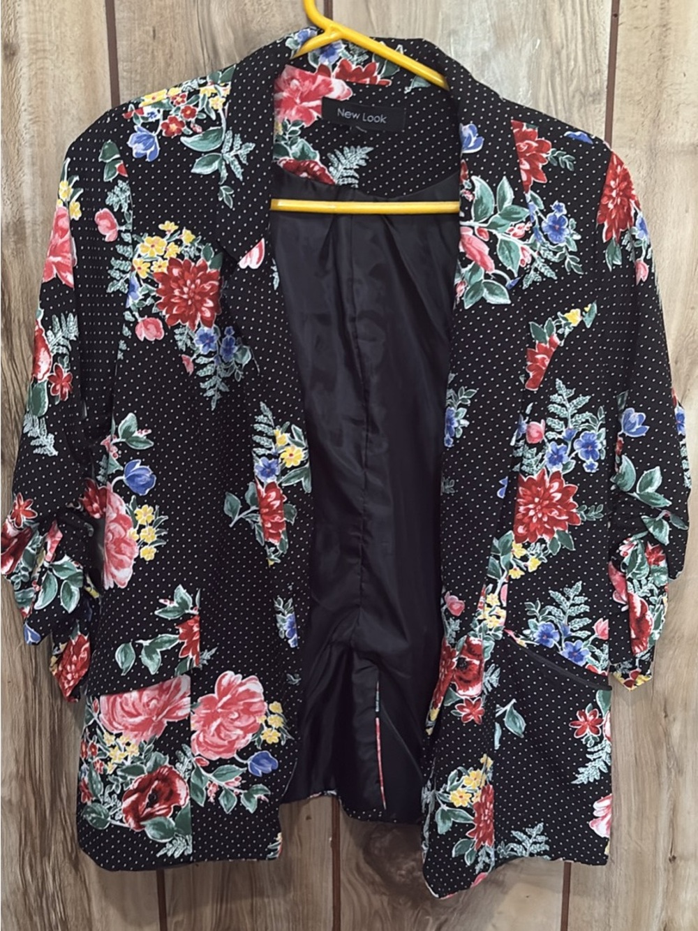 New Look Black Floral Polka-Dot Blazer